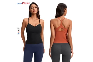 2026 Women's V-neck Spaghetti Straps Tank Top Slim Fit Fitness Breathable Spandex Sportswear Four-Way Stretch Gym Workout Shirts