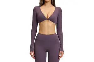 Yoke New Casual Women's T-shirt V-neck Long-sleeved Fashionable Yoga Top Sports Top for Outdoor Fitness and Running