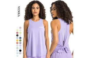 Women's Lightweight Seamless Fitness Singlet Open Back Muscle Fit Workout Tank Top Custom Logo Solid Color for Sports Yoga Gym