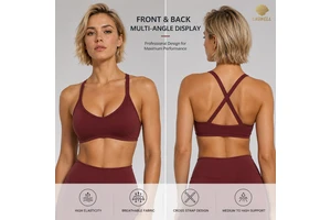 CNSHELL Seamed Criss-Cross Back Women's Sports Bra, Moisture Wicking Medium Support Yoga Bra for Gym Fitness Running Wholesale