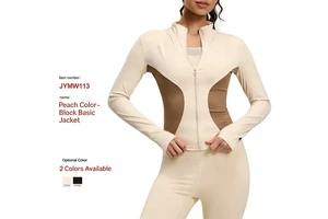 Custom Nylon Spandex Quick Dry Slim Fit Color Block Women Yoga Jacket Running Top with Zipper for Gym Yoga Training Fitness