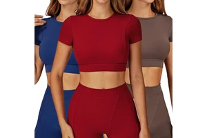 Women's Cross-Border Nylon Fabric Yoga Top Crew Neck Regular Anti-Shock Quick Dry Breathable Sports Short Sleeve Summer Running