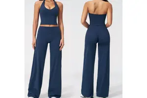 Newest V Neck Tank Top Yoga Set 2 Piece Workout Gym Wear for Women Causal Loose Pants Fitness Yoga Suit