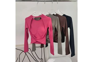 Yoga Long-sleeved Fixed-style Sports Bra Sexy Backless Workout Top Short Fitness Suit for Women to Wear Outside