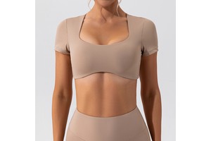 Cross-Border New Style Yoga Wear Tight-Fitting Short-Sleeve Women's Midriff-Baring Running Sports Top Quick-Drying Spandex/Nylon