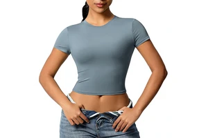 Cross-border Women's Double-sided Nylon Casual Tight-fitting Quick-drying Solid Pilates Top Yoga Wear Short-sleeve Running