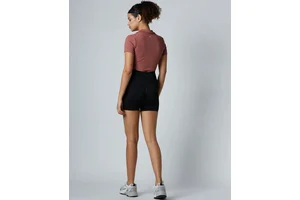 Women Training Fitness Sports Crop Tops Compressed Short Sleeve Yoga Tshirt High Round Neck Tight Blank Skinny Tshirt Breathable