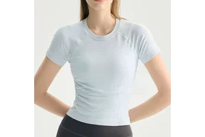 Women Slim Fit Breathable Yoga Workout T-Shirt Short Sleeve Running Fitness Top Front Custom OEM ODM Factory Wholesale