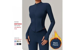 Custom Autumn Winter Long Sleeve Stand Collar Plush Yoga Wear Women'S Windproof Coat Sports Warm Tops Fitness Jacket With Zipper