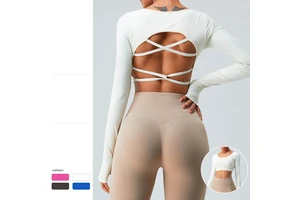 Seamless Long Sleeve Cross Back Yoga Top Women Quick Dry Running Sports Fitness Gym Wear Athletic Shirt Workout Clothes