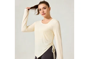 Breathable and Quick-drying Women's Spandex/Nylon Sports Tank Top Mesh Yoga Wear Large Size Pleated Pilates Long-sleeved