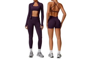 Women's High Elastic Quick Dry Workout Gym Fitness Set 2/3 Piece Seamless Yoga Wear Wholesale Short Solid for Running Sports