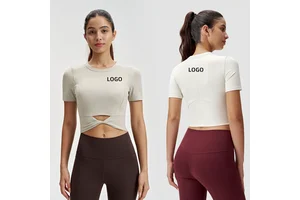 Slim Fit Women's Yoga T-Shirt Lu Short Hem Twist Knot Short Sleeve High Elasticity Crop Top Breathable Fitness Yoga Top