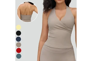 Women's V-Neck Halter Sports Bra Moisture-Wicking 78% Nylon 22% Spandex Brushed Fabric Activewear | Breathable Gym Yoga Top