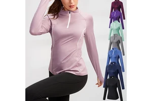2024 Autumn and Winter Women's Sports Long Sleeve Outdoor Running Yoga Clothes High Elastic Tights Quick Drying Stand Collar Spo