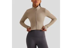 Women's Elastic Zipper Stand Collar Yoga Top Long Sleeved Sports Jacket for Fitness Training Temperament Running Suit