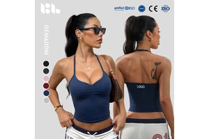 Halter Neck Nylon Spandex Women's Backless Crop Top High Stretch Yoga Gym Workout Sleeveless Tank Top OEM/ODM