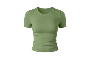Best Selling Seamless Ribbed Round Neck Short Sleeved Slim Fit Women Yoga Top
