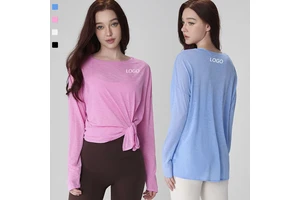 XW-ADCK42003 Long Sleeve Side Slit T Shirts Gym Fitness Breathable Sportswear Training Yoga Round Neck Sweatshirts