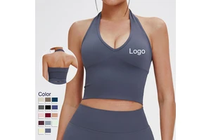 Seamless Breathable Simple Gym Wear Yoga Bra Women Gym Fitness Tank Top Sexy Halter Vest