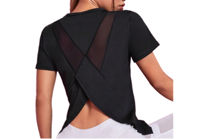 Women's Athletic Crop Top Quick Dry Gym T-Shirt Front Breathable Yoga Active Wear Solid Loose Print Back Mesh Splicing Short