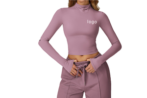 Fitness & Yoga Wear Moisture-wicking Solid Color Sports Long-sleeve Sexy Gym Crop Tops Custom Logo Sports Clothes for Women