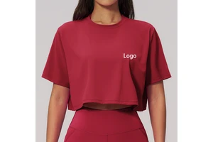 Hot Sale Cropped Loose Casual Yoga Top Breathable Crew Neck Yoga Running Sports Women's t Shirt Plain Blank Wholesale Quick Dry