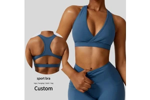Wholesale Cross V Neck Yoga Bra Racer Back Hollow Out Fitness Running Underwear Breathable Gym Clothing for Women Sports Bra