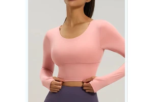 New Solid Ruched Breathable High Elasticity Hollow Back Drawstring Long Sleeve Yoga Top Women Fitness Gym Workout Shirt High