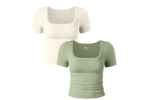 Hot Selling Women's Casual Sports Yoga Top Square Neck Short Sleeved Breathable Lightweight Plus Size Available with Front Logo