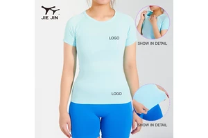 JIEJIN High Quality Women Gym Compression Breathable High Stretch Short Sleeve Yoga T-Shirt