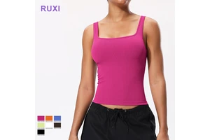 Fitness Workout Sleeveless Sports Tank Top Women Square Neck Fitted Blouse Elastic Sleeveless High Stretch Yoga Tank Top