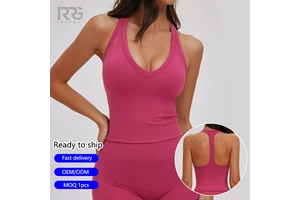 Roregal Outdoor Workouts Running Gym Women's High-Support V Neck Yoga Tank Top with Removable Pads