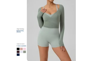 New Long-sleeve Spandex/Cotton Yoga Wear Women Skin-friendly Loose-fitting Quick-drying Premium Feelideal Dance Top Fitness