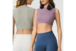 Female Summer Sleeveless Yoga Vest with Crew Neck Tank Top Breathable Pulling Fleece Skin Friendly Fitness Logo on Front