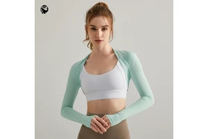 High Quality Long Sleeve Tight Cool Feeling Sun Protection Breathable Fitness Yoga Clothing for Running Sports Printed