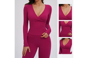 Popular Sports Clothing Yoga Long-sleeved V-neck T-shirt Tight-fit Casual Clothing Outdoor Running Fitness Sports Top