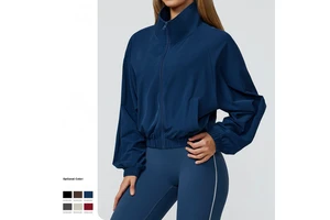 Quick Dry Stand Collar Full Zip up Women Jackets Custom Plain Long Sleeve Gym Workout Yoga Tops with Pockets