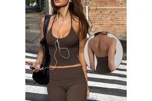2026 Red Pink Colors Yoga Fitness Workout Gym Active Sports Vest Tank Top With Flare Leggings Set for Woman