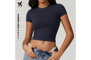 TexUni Women's Casual Versatile Skinny Fit Quick Dry Polyamide Crew Neck Short Sleeve Solid Top Fitness Running Pilates Yoga