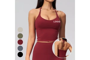 Custom Nude Feeling Outdoor Breathable Fitness Top Halter Neck Sports Bra Lightweight Seamless Yoga Tank Tops