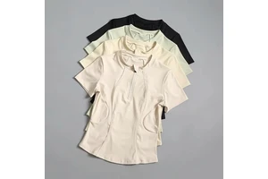 Women's Casual Short Sleeve Yoga Top Slim-Fit Half-Zip Quick-Dry T-Shirt for Summer Running Breathable Logo Solid Eco-Friendly