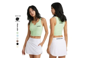 Xsunwing Crop Tank Tops Women Seamless Ribbed Round High Neck Workout Top Casual Yoga Gym Vest Sports Bra High Impact WAD1508