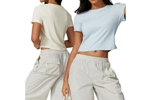 ECO Friendly Round Neck Women Crop Sports Summer Tight Shirts Recycled Fabric Breathable Yoga Short Sleeve Tops Fitness T-shirt