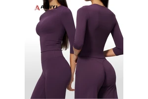 8455 Tight-Fitting Quick-Drying Women's Three-Quarter Sleeve Crew-Neck Outerwear Yoga Tops