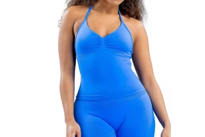 Breathable Eco-Friendly Four-Way Stretch Yoga Top For Women Plus Size Seamless Halter V-Neck Ruched Design Custom Logo Available