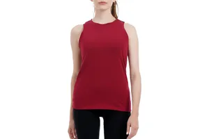 Women Red Sleeveless Tank Top High Neck Gym Fitness Running Yoga Shirt Breathable Quick Dry Stretch Activewear Workout Seamless