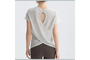 Women's Twist Front Yoga Top Slim Fit Short Sleeve Workout Shirt High Stretch Plus Size Athletic Tee for Gym & Fitness Wholesale
