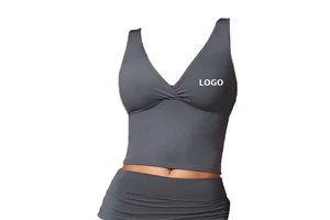 EU Size Sexy High Support Deep V-neck Yoga Crop Top Chest Pad Push-up Comfortable Wireless Halter Sport Bras Women Front