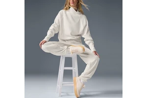 Waffle Turtleneck Pullover Long Sleeve Top Stretchy Drawstring Casual Pants Fitness Yoga Sports Suit Women Winter